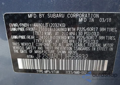 2018 Subaru Forester 2.5I z USA, uszkodzony, nr VIN JF2SJABC1JH568832